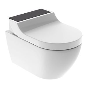 GEBERIT AQUACLEAN TUMA COMFORT závesné WC s bidetovým sedadlom, SoftOpening, Rimless, KeraTect, biela/čierne sklo