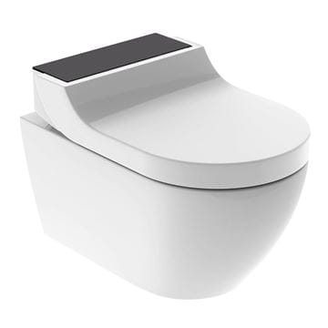 GEBERIT AQUACLEAN TUMA COMFORT závesné WC s bidetovým sedadlom, SoftOpening, Rimless, KeraTect, biela/čierne sklo