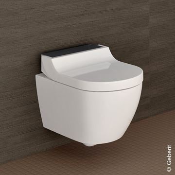 GEBERIT AQUACLEAN TUMA COMFORT závesné WC s bidetovým sedadlom, SoftOpening, Rimless, KeraTect, biela/čierne sklo 146.290.SJ.1 Obrázek - fotka