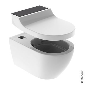 GEBERIT AQUACLEAN TUMA COMFORT závesné WC s bidetovým sedadlom, SoftOpening, Rimless, KeraTect, biela/čierne sklo 146.290.SJ.1 Obrázek - fotka