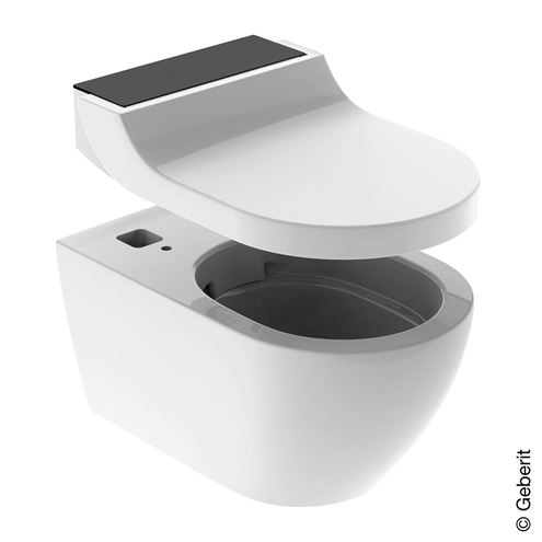 GEBERIT AQUACLEAN TUMA COMFORT závesné WC s bidetovým sedadlom, SoftOpening, Rimless, KeraTect, biela/čierne sklo 146.290.SJ.1 Obrázek - fotka