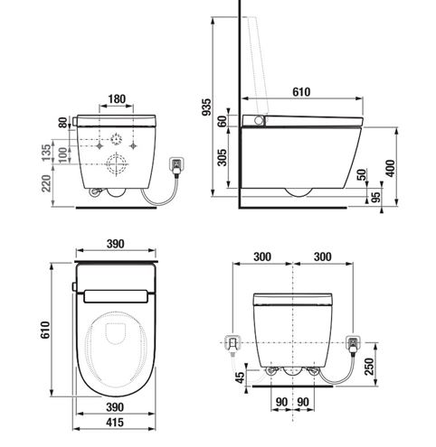 JIKA MILA závesné WC s bidetovým sedadlom, JIKAClean, Rimless H8215230000001 Technický nákres