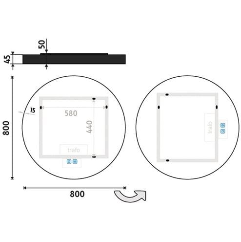 NIMCO ZP 31000 zrkadlo 80 cm, s osvetlením, s reguláciou stmievania a teploty svetla, s dvoma senzormi ZPC 31002RVX-90 Technický nákres