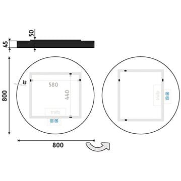 NIMCO ZP 31000 zrkadlo 80 cm, s osvetlením, s reguláciou stmievania a teploty svetla, s dvoma senzormi ZPC 31002RVX-90 Technický nákres