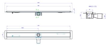 CONCEPT 50 sprchový žľab 985 mm, do priestoru, bočný odtok pr. 50 mm, bez roštu, nerez oceľ 413961 Technický nákres