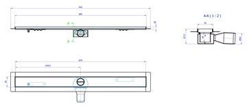 CONCEPT 50 sprchový žľab 885 mm, do priestoru, bočný odtok pr. 50 mm, bez roštu, nerez oceľ 413960 Technický nákres