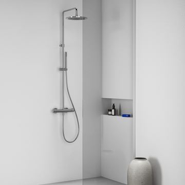 RAVAK ESPIRIT ES 091.60GLB sprchový set s termostatickou batériou, horná sprcha, ručná sprcha, tyč, hadica, kartáčované zlato X070614 Obrázek - fotka