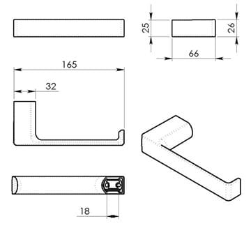 GEDY PIRENEI držiak toaletného papiera, nástenný, gun metal PI2481 Technický nákres