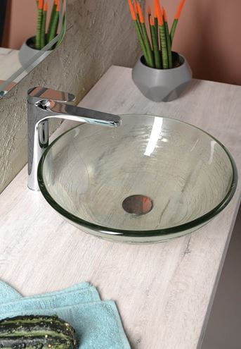 SAPHO BEAUTY umývadlová misa Ripple 42 cm, bez prepadu, sklo, číra s dekorom 2501-18 Obrázek - fotka