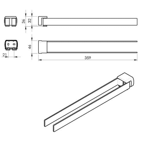 GEDY PIRENEI držiak uterákov 350 mm, dvojramenný, otočný, chróm PI2313 Technický nákres