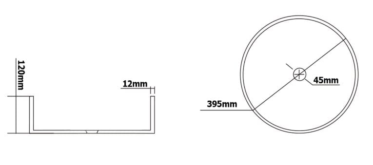 SAPHO BEAUTY umývadlo na dosku Maragua 39,5 cm, bez prepadu, sklo, čierna gravírovaná  TY214 Technický nákres