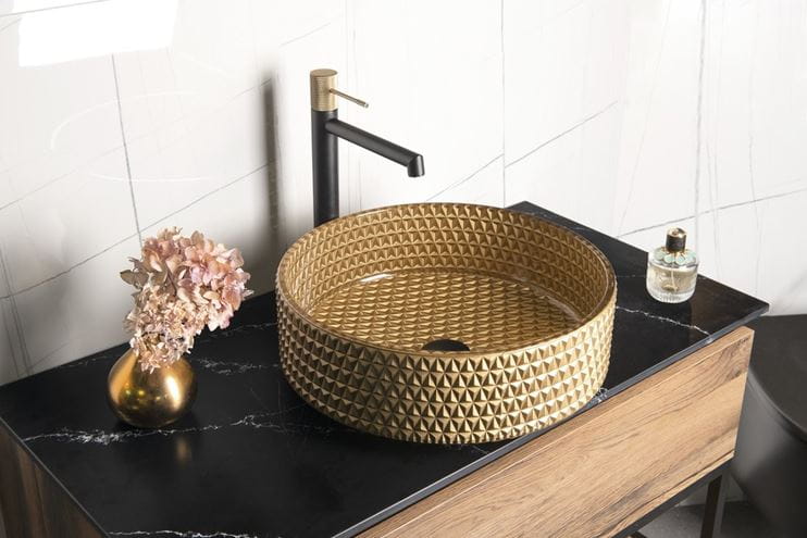 SAPHO BEAUTY umývadlo na dosku Maragua 39,5 cm, bez prepadu, sklo, zlatá gravírovaná TY214Z Obrázek - fotka