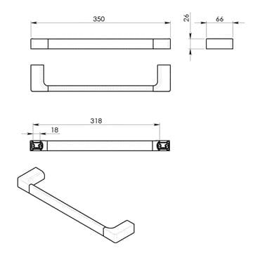 GEDY PIRENEI držiak uteráka 350 mm, matná čierna PI213514 Technický nákres