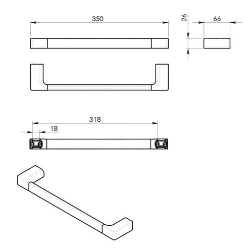 GEDY PIRENEI držiak uteráka 350 mm, matná zlatá PI213588 Technický nákres
