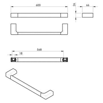 GEDY PIRENEI držiak uteráka 600 mm, matná čierna PI216014 Technický nákres