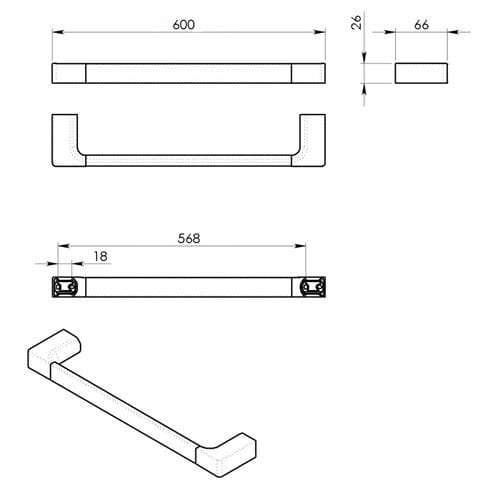 GEDY PIRENEI držiak uteráka 600 mm, matná čierna PI216014 Technický nákres