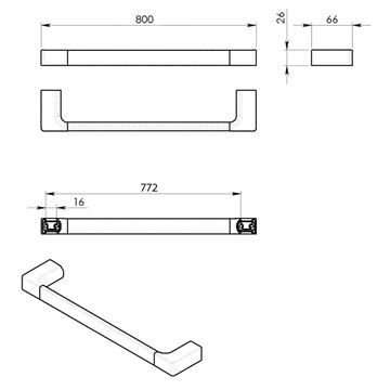 GEDY PIRENEI držiak uteráka 800 mm, chróm PI218013 Technický nákres