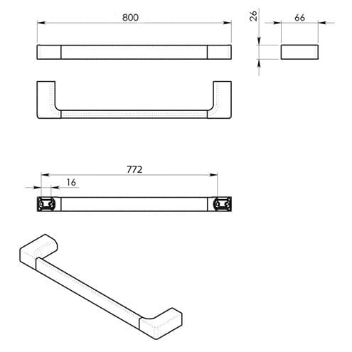 GEDY PIRENEI držiak uteráka 800 mm, matná čierna PI218014 Technický nákres