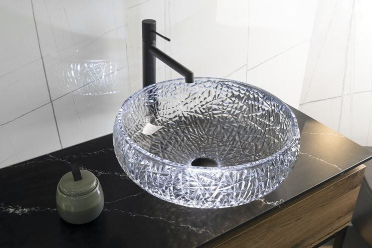 SAPHO BEAUTY umývadlová misa Gaviota 42 cm, bez prepadu, sklo, čierna gravírovaná TY306 Obrázek - fotka