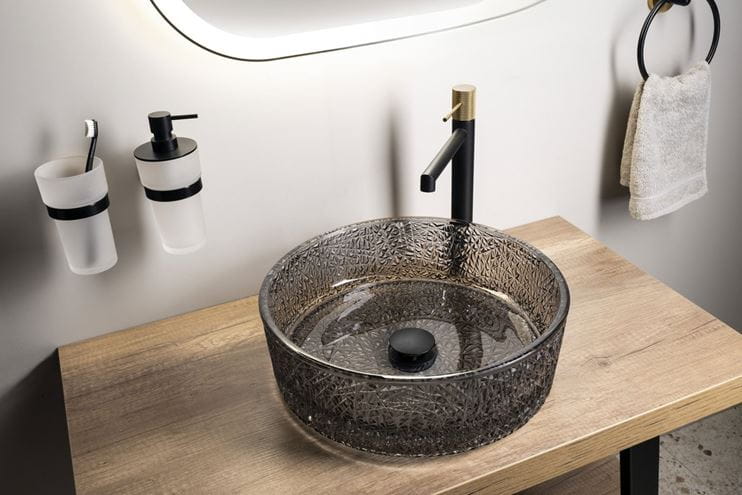 SAPHO BEAUTY umývadlová misa Ersel 40 cm, bez prepadu, sklo, čierna gravírovaná TY323B Obrázek - fotka