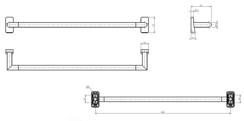 INDA STORM držiak uteráka 458 mm, chróm A0718BCR0010II Technický nákres