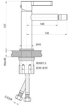 SAPHO ICONIC bidetová stojanková batéria, matná čierna AF003B Technický nákres