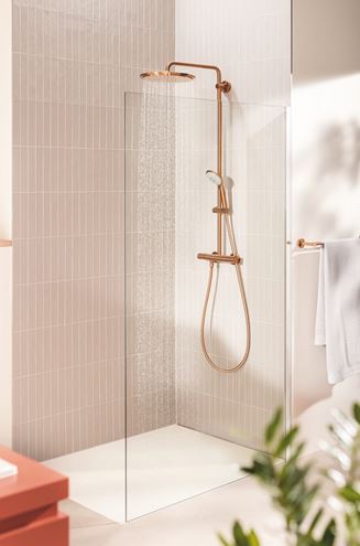 GROHE EUPHORIA SYSTEM 310 sprchový set s termostatickou batériou, horná sprcha, ručná sprcha s 3 prúdmi, tyč, hadica, kartáčovaný warm sunset 26075DL0 Obrázek - fotka