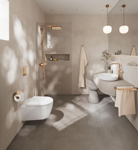 GROHE EUPHORIA SMARTCONTROL SYSTEM 310 CUBE DUO sprchový set s termostatickou batériou, horná sprcha s 2 prúdmi, ručná sprcha, tyč, hadica, kartáčovaný warm sunset 26508DL0 Obrázek - fotka