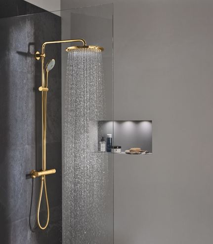 GROHE EUPHORIA SYSTEM 310 sprchový set s termostatickou batériou, horná sprcha, ručná sprcha s 3 prúdmi, tyč, hadica, cool sunrise 26075GL0 Obrázek - fotka