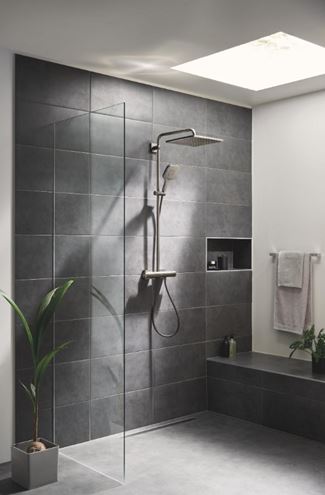 GROHE RAINSHOWER SMARTACTIVE 310 CUBE sprchový set s termostatickou batériou, horná sprcha, ručná sprcha s 3 prúdmi, tyč, hadica, Water Saving, kartáčovaný hard graphite 26837AL0 Obrázek - fotka