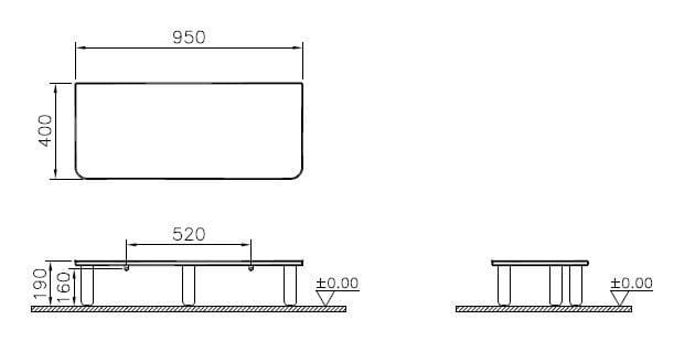 VITRA SENTO doska s nohami pod nábytok, light oak 60872 Technický nákres