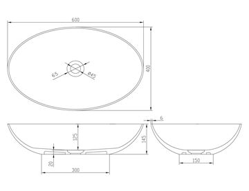 SAPHO FORMIGO umývadlová misa 60 cm, bez prepadu, betón, matná šedá FG217 Technický nákres