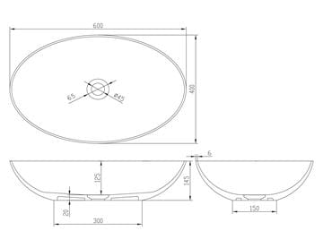 SAPHO FORMIGO umývadlová misa 60 cm, bez prepadu, betón, matná piesková FG214 Technický nákres