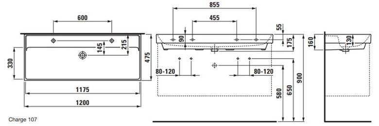 LAUFEN FIORA umývadlo 120 cm, s 2 otvormi pre batérie a prepadom H814921000107L Obrázek - fotka