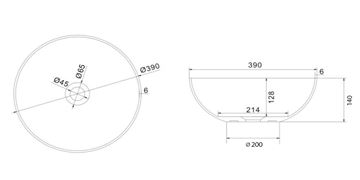 SAPHO FORMIGO umývadlová misa 39 cm, bez prepadu, betón, matný antracit FG316 Technický nákres