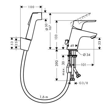 HANSGROHE FOCUS umývadlová stojanková batéria s bidetovou sprškou Bidette, EcoSmart, chróm 31926000 Obrázek - fotka