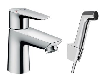 HANSGROHE TALIS E umývadlová stojanková batéria, s odtokovou súpravou a bidetovou sprškou, EcoSmart, chróm