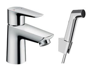 HANSGROHE TALIS E umývadlová stojanková batéria, s odtokovou súpravou a bidetovou sprškou, EcoSmart, chróm