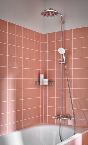 GROHE TEMPESTA SYSTEM 250 vaňová termostatická batéria, s hornou a ručnou sprchou s 2 prúdmi, Water Saving, biela/chróm 26672001 Obrázek - fotka