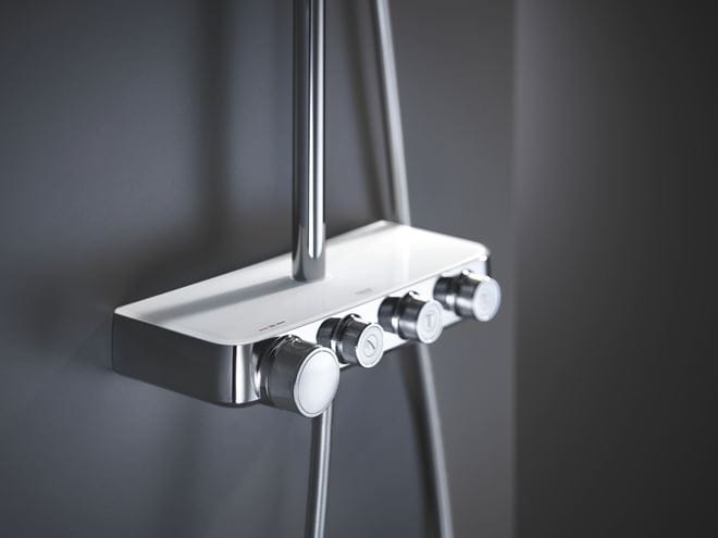 GROHE EUPHORIA SMARTCONTROL SYSTEM 310 CUBE DUO sprchový set s termostatickou batériou, horná sprcha s 2 prúdmi, ručná sprcha, tyč, hadica, mesačná biela 26508LS0 Obrázek - fotka
