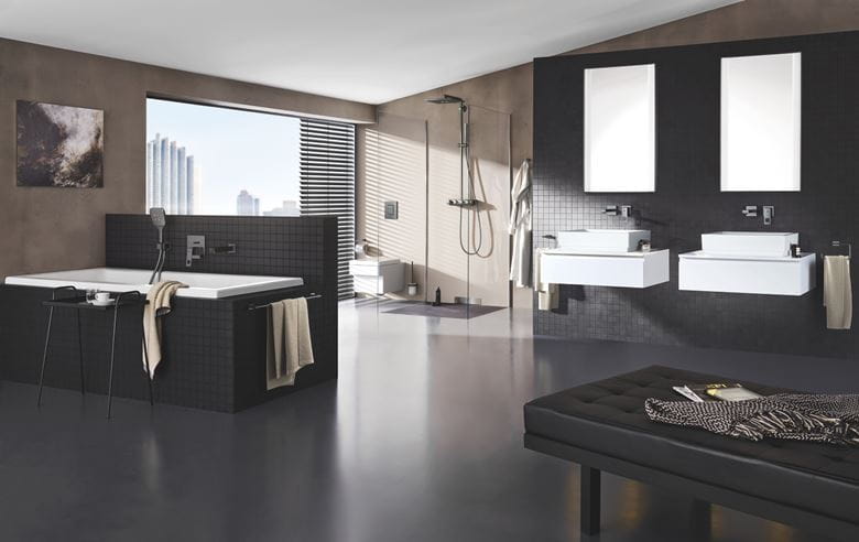 GROHE EUPHORIA SMARTCONTROL SYSTEM 310 CUBE DUO sprchový set s termostatickou batériou, horná sprcha s 2 prúdmi, ručná sprcha, tyč, hadica, kartáčovaný hard graphite 26508AL0 Obrázek - fotka
