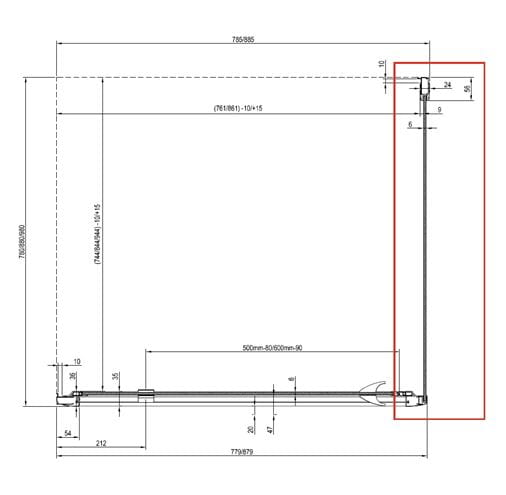 RAVAK PIVOT PPS 100 bočná stena 100x190 cm, čierna/číre sklo 90GA0300Z1 Technický nákres