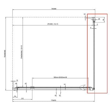RAVAK PIVOT PPS 100 bočná stena 100x190 cm, čierna/číre sklo 90GA0300Z1 Technický nákres