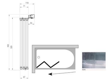 RAVAK VS3 100 vaňová zástena 100x140 cm, skladacia, biela/plast rain 795P010041 Technický nákres