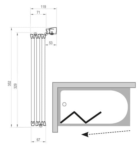 RAVAK VS3 100 vaňová zástena 100x140 cm, skladacia, biela/sklo transparent 795P0100Z1 Technický nákres