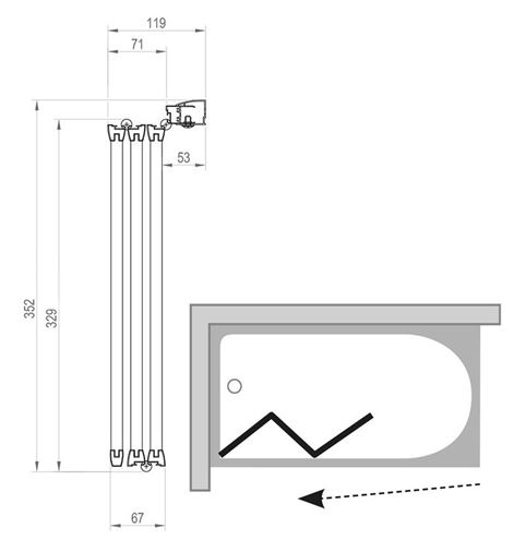 RAVAK VS3 100 vaňová zástena 100x140 cm, skladacia, satin/sklo transparent 795P0U00Z1 Technický nákres