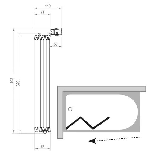 RAVAK VS3 115 vaňová zástena 115x140 cm, skladacia, biela/sklo transparent 795S0100Z1 Technický nákres