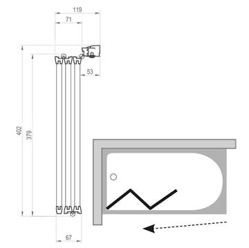 RAVAK VS3 115 vaňová zástena 115x140 cm, skladacia, biela/sklo transparent 795S0100Z1 Technický nákres