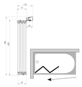 RAVAK VS3 130 vaňová zástena 130x140 cm, skladacia, biela/sklo transparent 795V0100Z1 Technický nákres