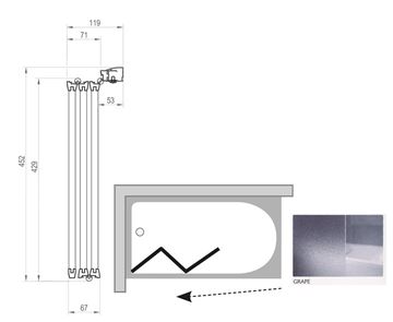 RAVAK VS3 130 vaňová zástena 130x140 cm, skladacia, biela/sklo grape 795V0100ZG Technický nákres